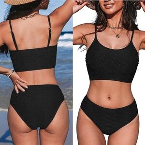 NWT Women's Bikini Sets Two Piece Swimsuit Mid Rise Bottom Scoop Neck Tank Top